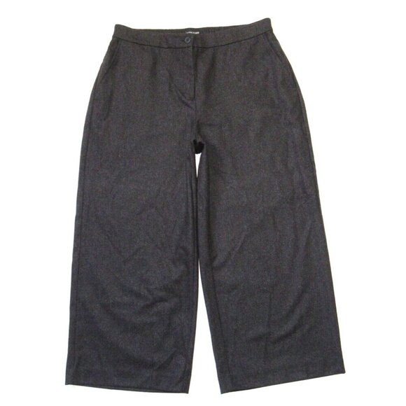 NWT Eileen Fisher Wide Crop Ankle in Charcoal Soft Wool Flannel Crop Pants L